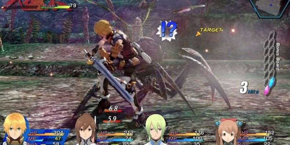 Party members fighting a spider in Star Ocean: The Last Hope