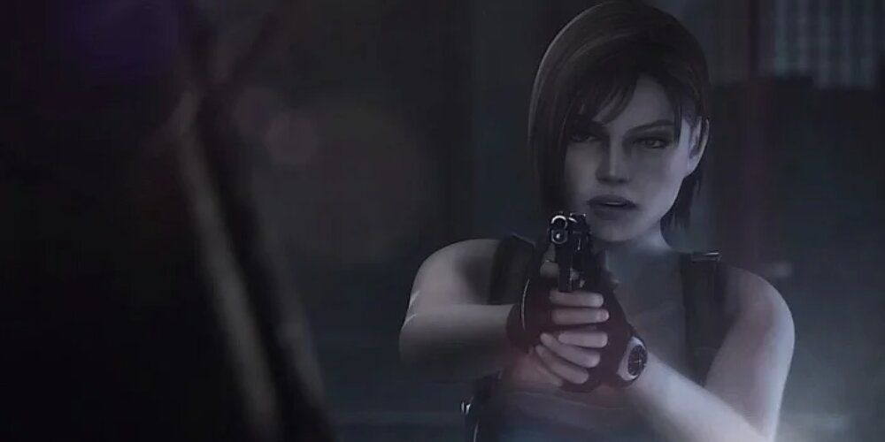 Jill aiming a gun 