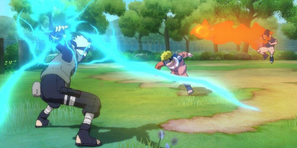 Kakashi, Naruto and Sasuke fighting 