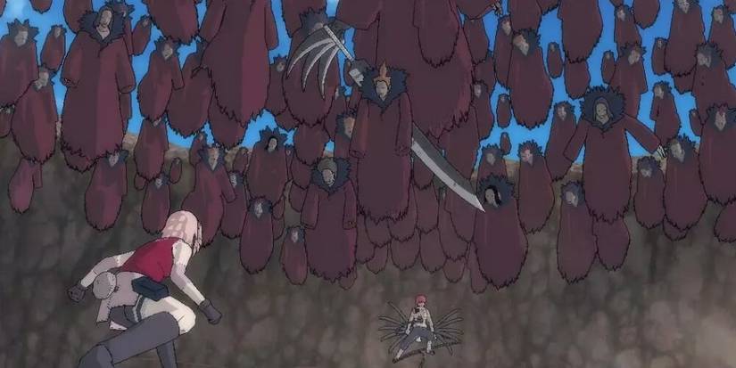 Sakura facing a horde of puppets 
