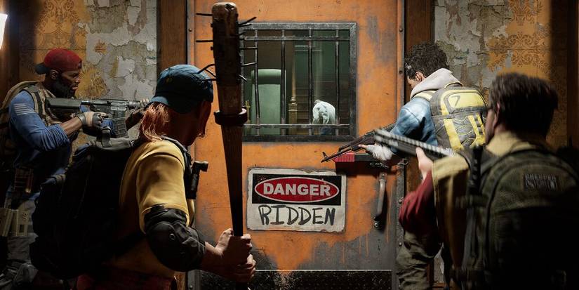 Four zombie survivors ständig behind a door 