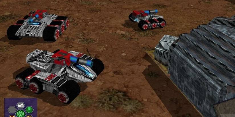 Three red, blue and silver tanks 