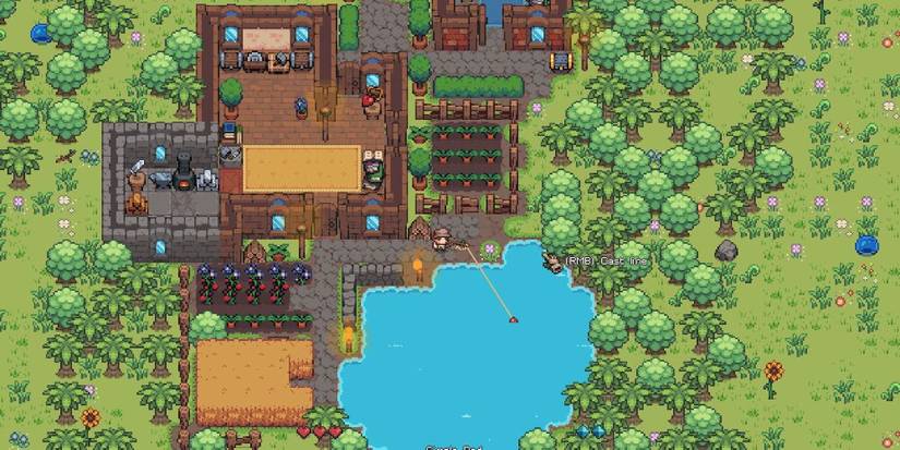 Player fishing near a giant house in Forsaken Aisle 