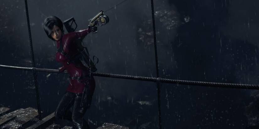 Ada using her grappling hook on a bridge 