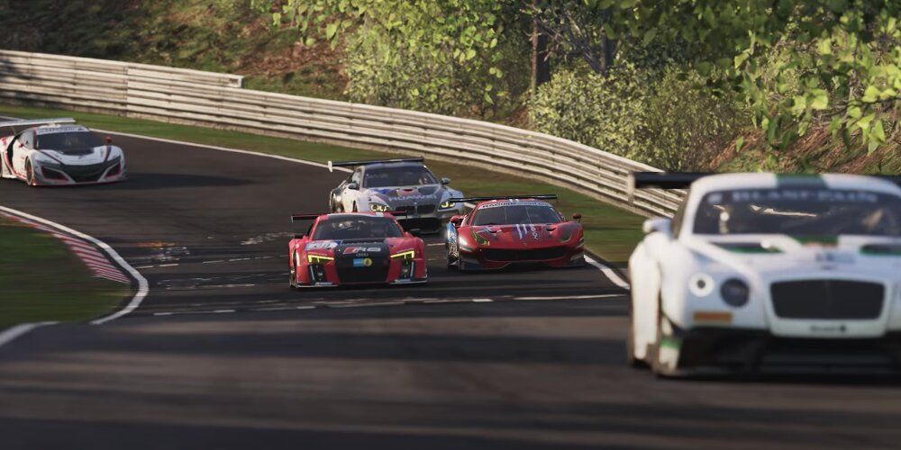 Multiple cars driving on a track in Project Cars 2