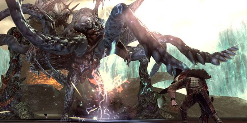 Knight taking on a giant quid enemy 