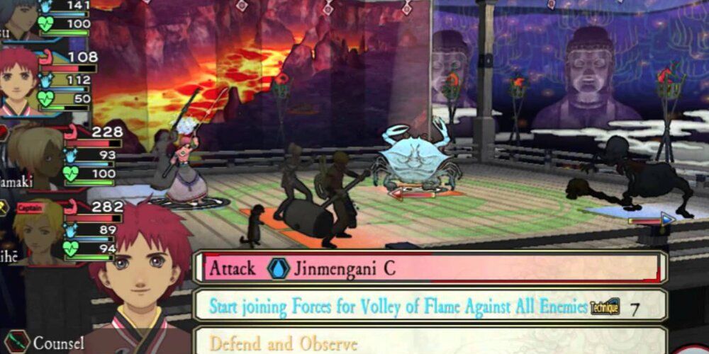 Party members attacking enemies in Oreshika 