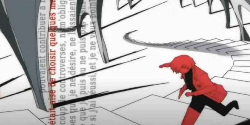 Protagonist running up a white spiral staircase in Persona 3