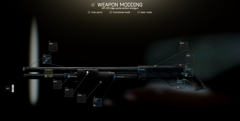 A modded MP-133 shotgun in Escape From Tarkov