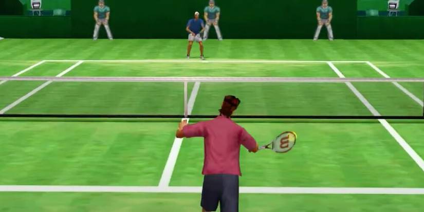 Tennis players rallying the ball on a court 
