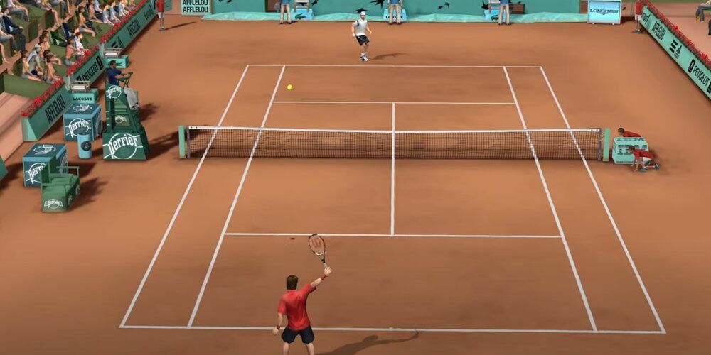 Deux joueurs de tennis se ralliant sur un court 