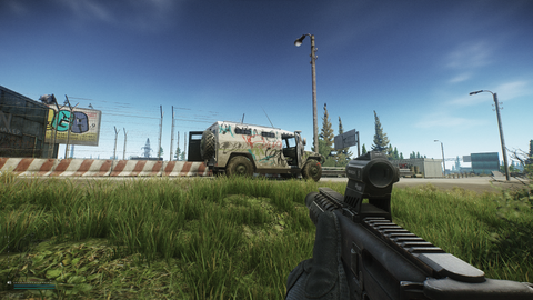 A vandalized Tigr near the Customs bridge in Escape From Tarkov