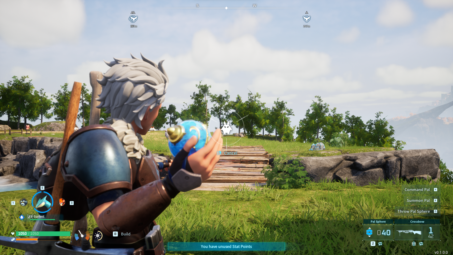 Aiming a Pal Sphere in Palworld