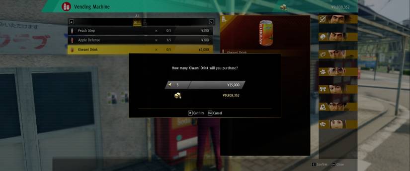 Buying Kiwami Drinks from vending machine in Yakuza: Like a Dragon