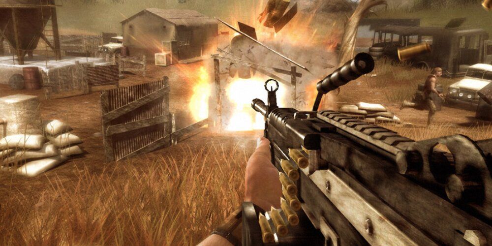 Player destroying a barricade with an LMG in Far Cry 2
