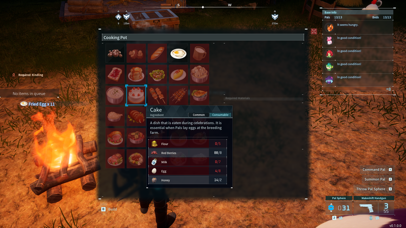 Recipe for cake in Palworld