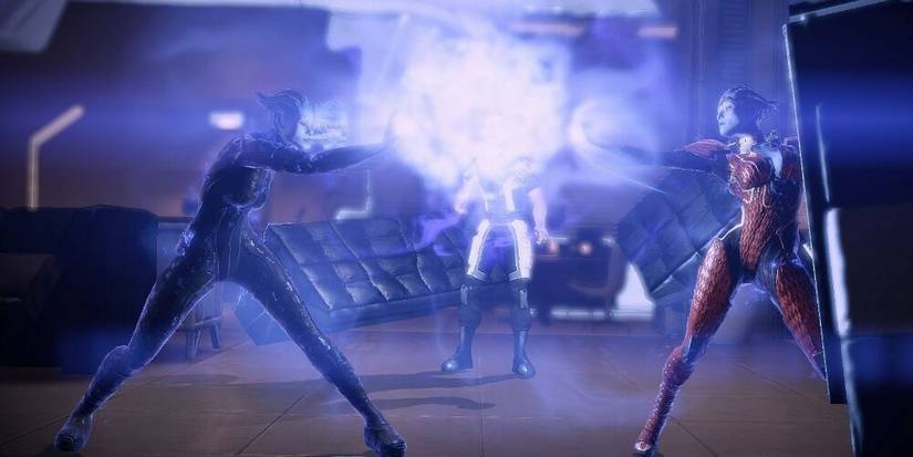 Samara and Morinth using their biotic powers on one another 