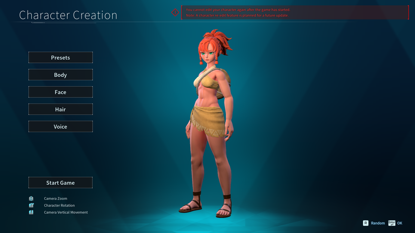 The character creation screen in Palworld