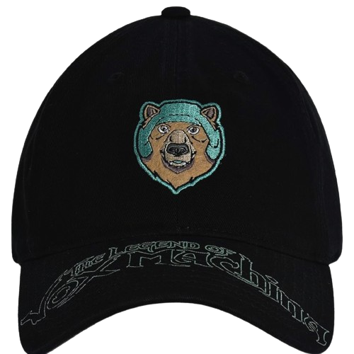 A black Legend of Vox Machina hat with Trinket the bear