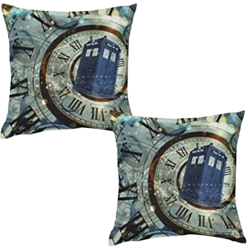 2 square pillows with TARDIS design