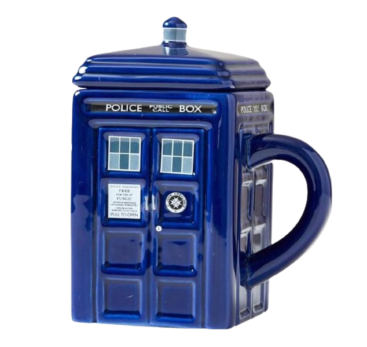 A TARDIS mug with lid