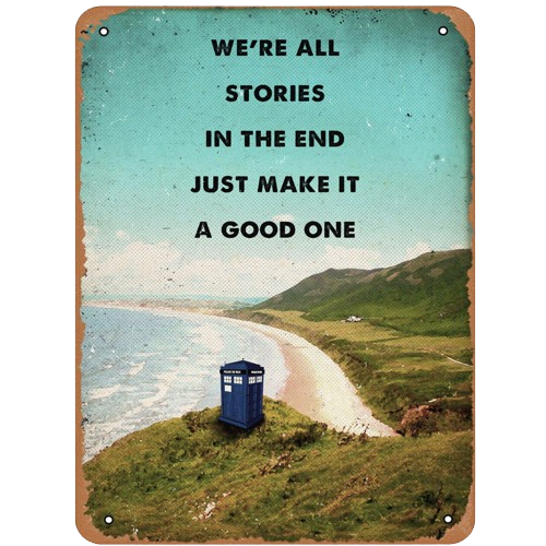 A metal sign with the TARDIS at the beach which reads: 