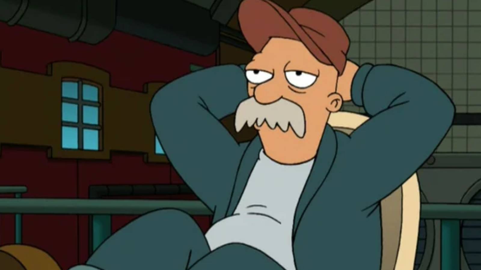 Scruffy sitting in a chair in Futurama