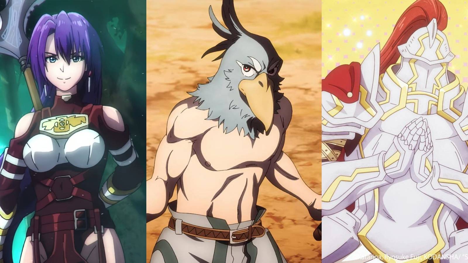 A collage of some of the strongest players in Shangri-La Frontier: Arthur Pencilgon, Sunraku and Psyger-0.