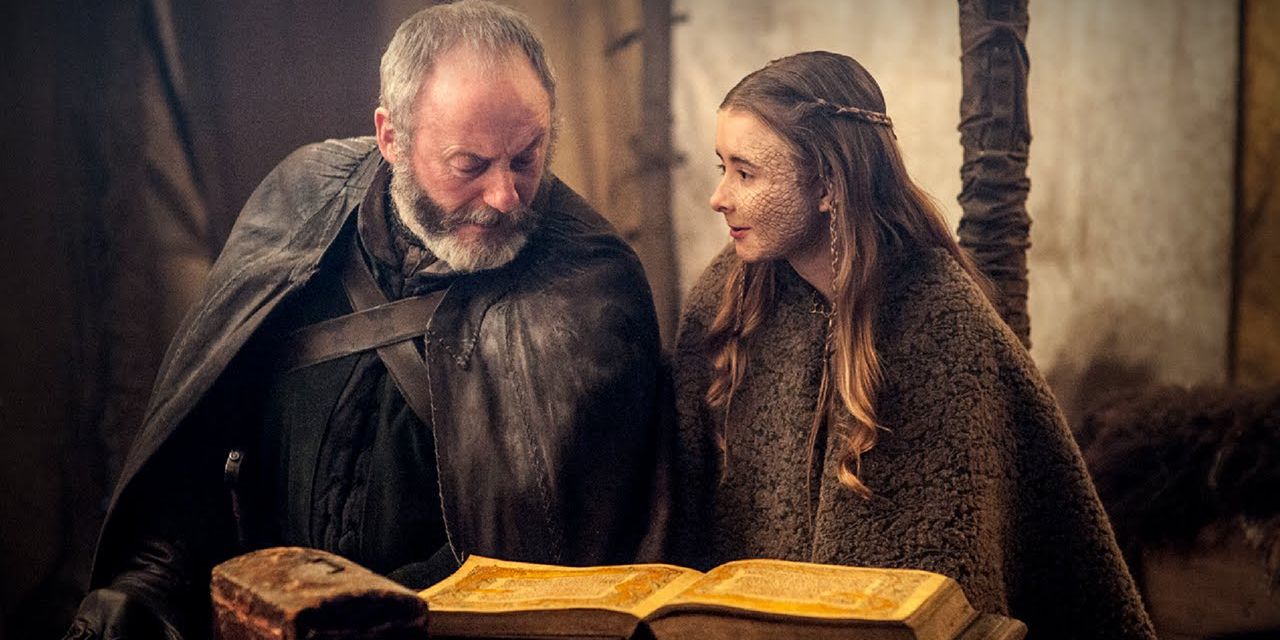 Shireen Baratheon with Davos Seaworth (in place of Patchface)