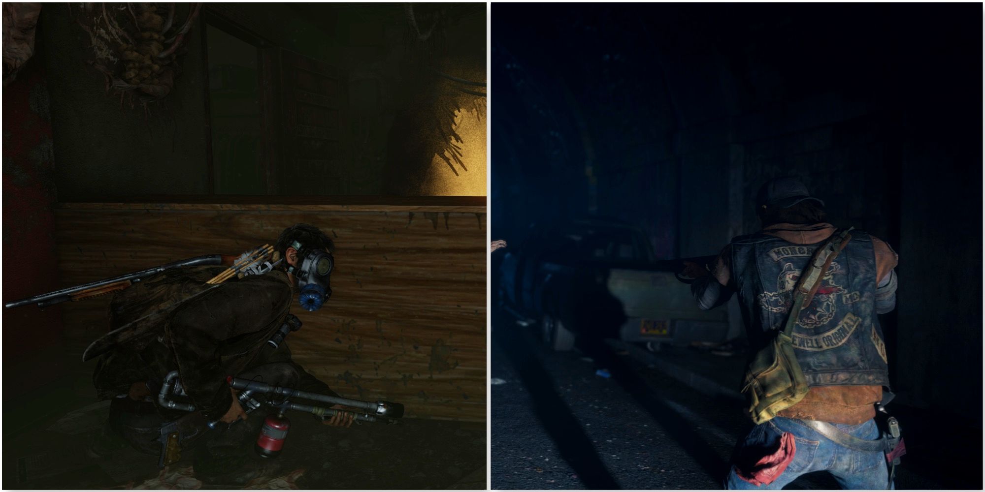 Shooting enemies in The Last of Us and Shooting enemies in Days Gone