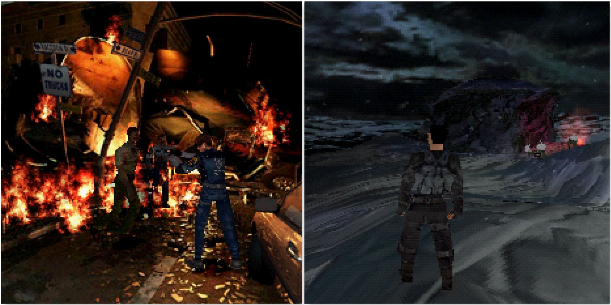 Shooting zombies in Resident Evil 2 and Exploring a mountain in Syphon Filter 2