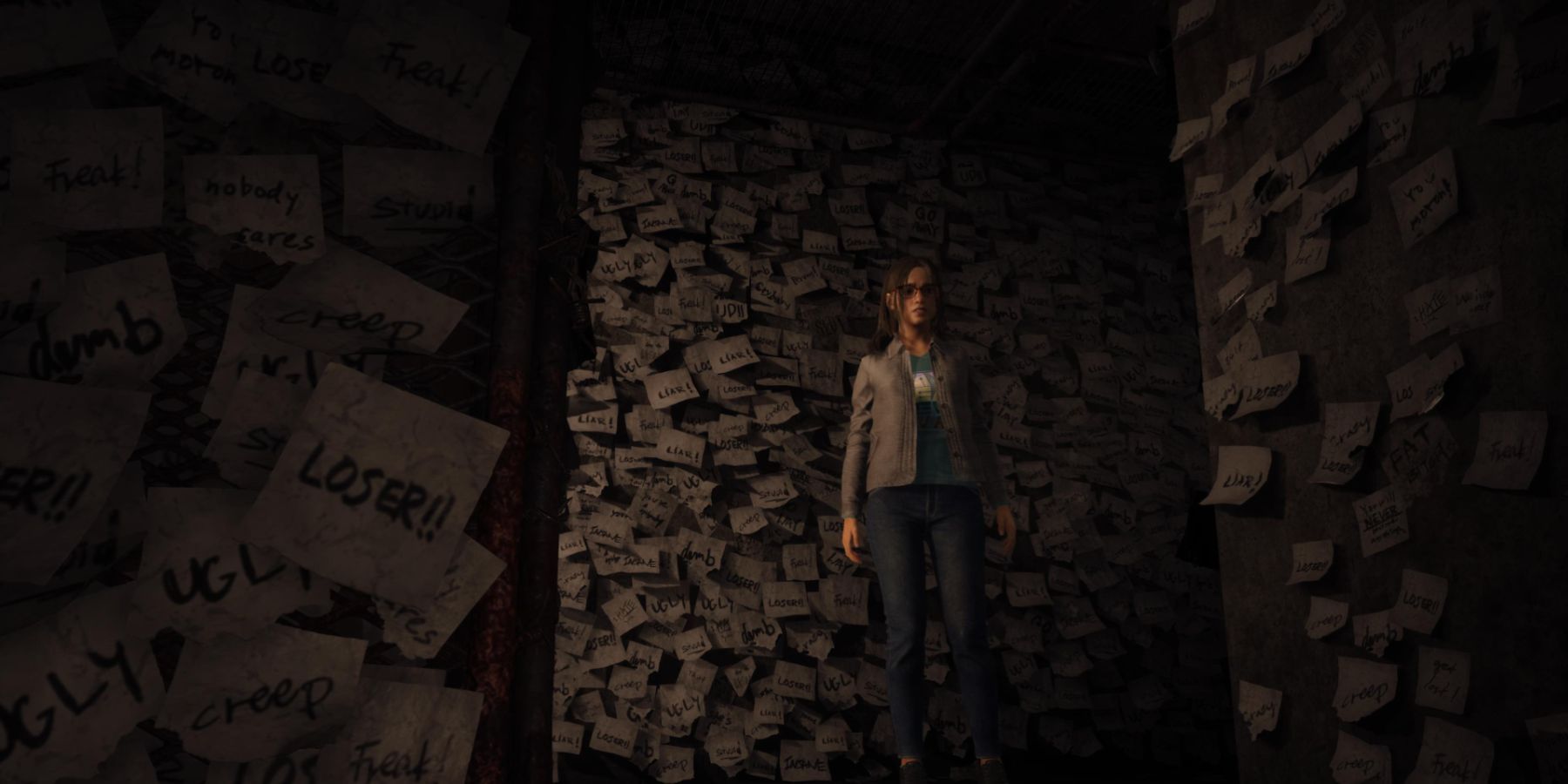 silent hill short message room with sticky notes