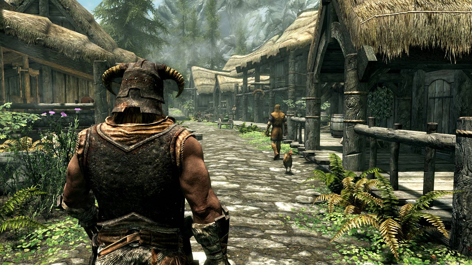 skyrim dragonborn walking through riverwood