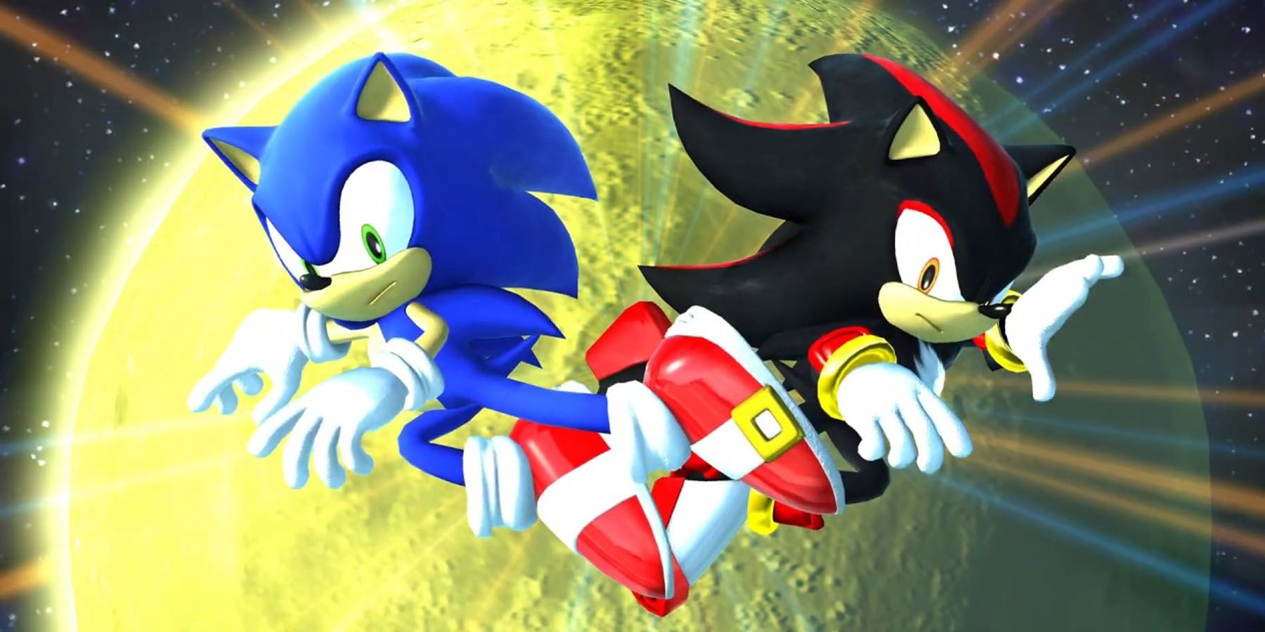 A screenshot of Sonic and Shadow in Sonic Generations.