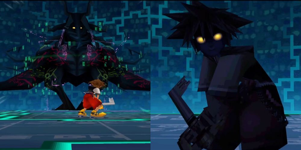 The two forms of Sora's Heartless in Kingdom Hearts Re: Coded.