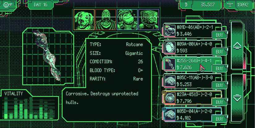 Trading menu Space Warlord Organ Trade Simulator.
