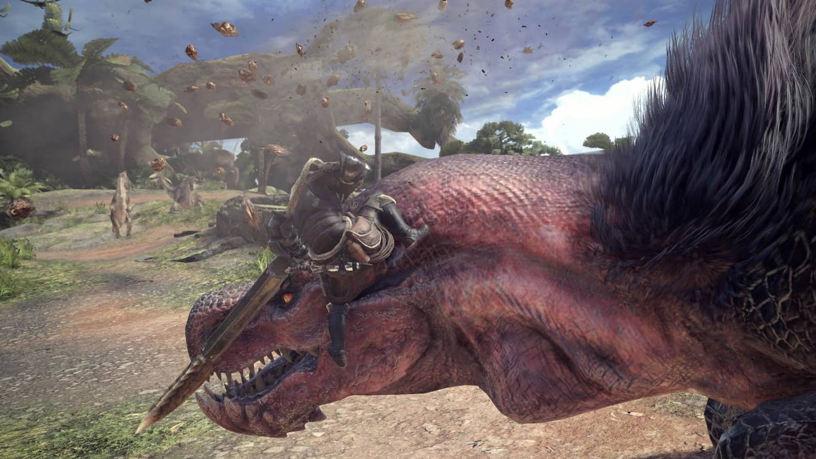 Mounting an Anjanath in Monster Hunter World
