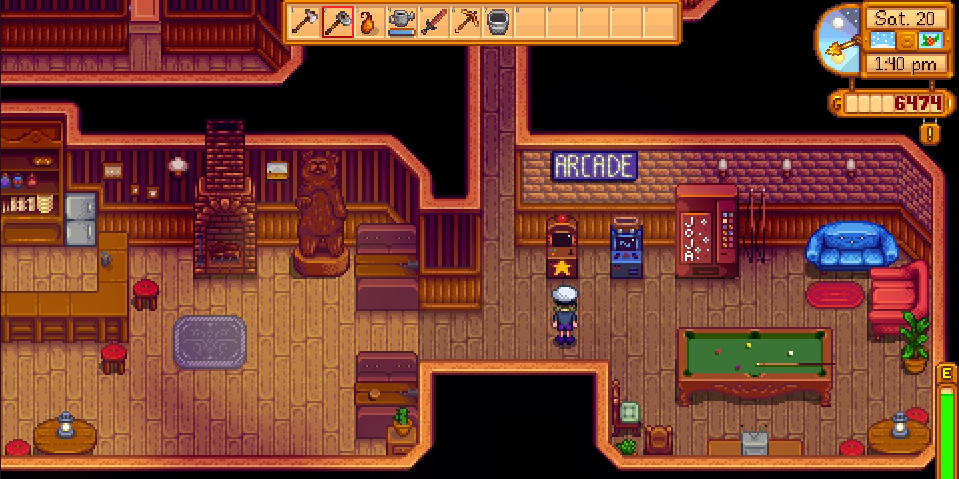 Image of a character approaching the Journey of the Prairie King arcade cabinet in Stardew Valley