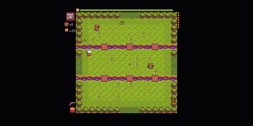 Image of the character staying in the corner during the bridge stage in Journey of the Prairie King in Stardew Valley