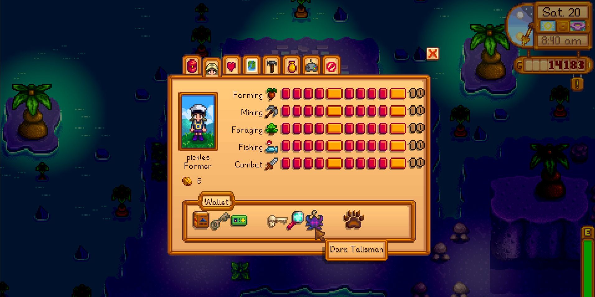 Image of the Dark Talisman object in the player's wallet in Stardew Valley