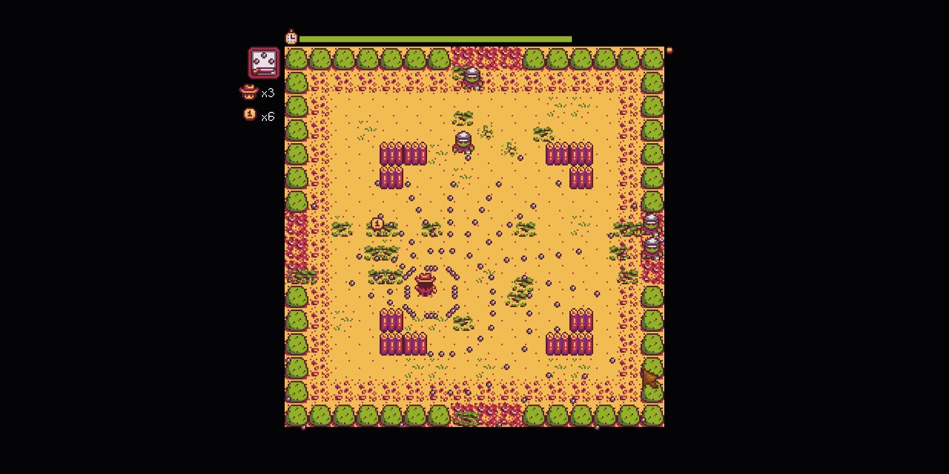 Image of the character using upgrades picked up from enemies in Journey of the Prairie King in Stardew Valley