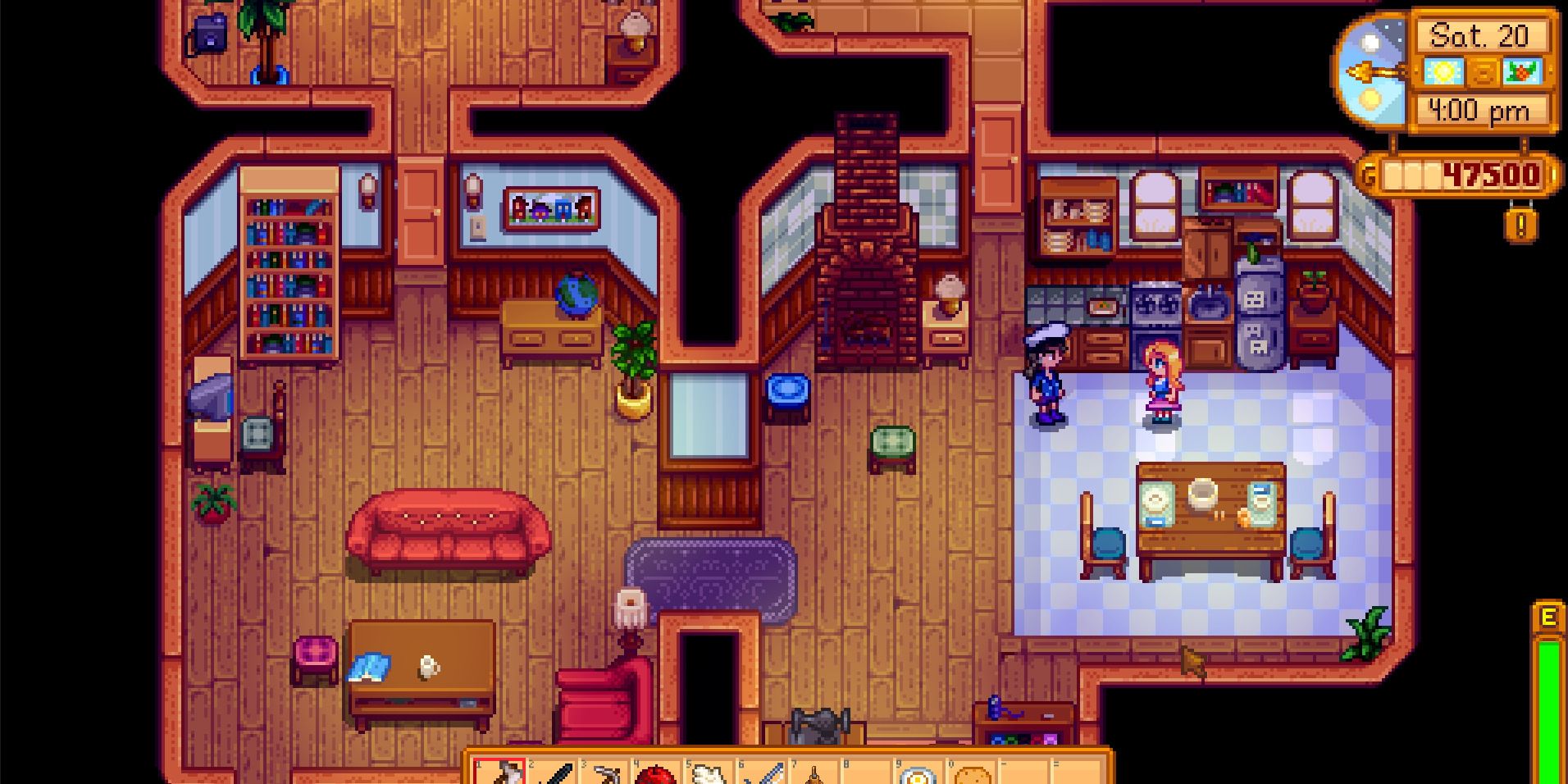 Image of a character standing in Haley's house in Stardew Valley