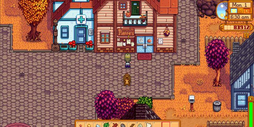 Image of a character standing in front of the Help Wanted board in Stardew Valley.