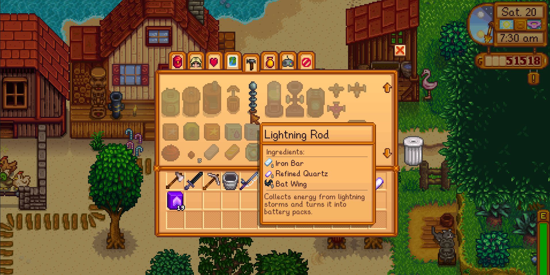 Image of the recipe for a Lightning Rod in Stardew Valley
