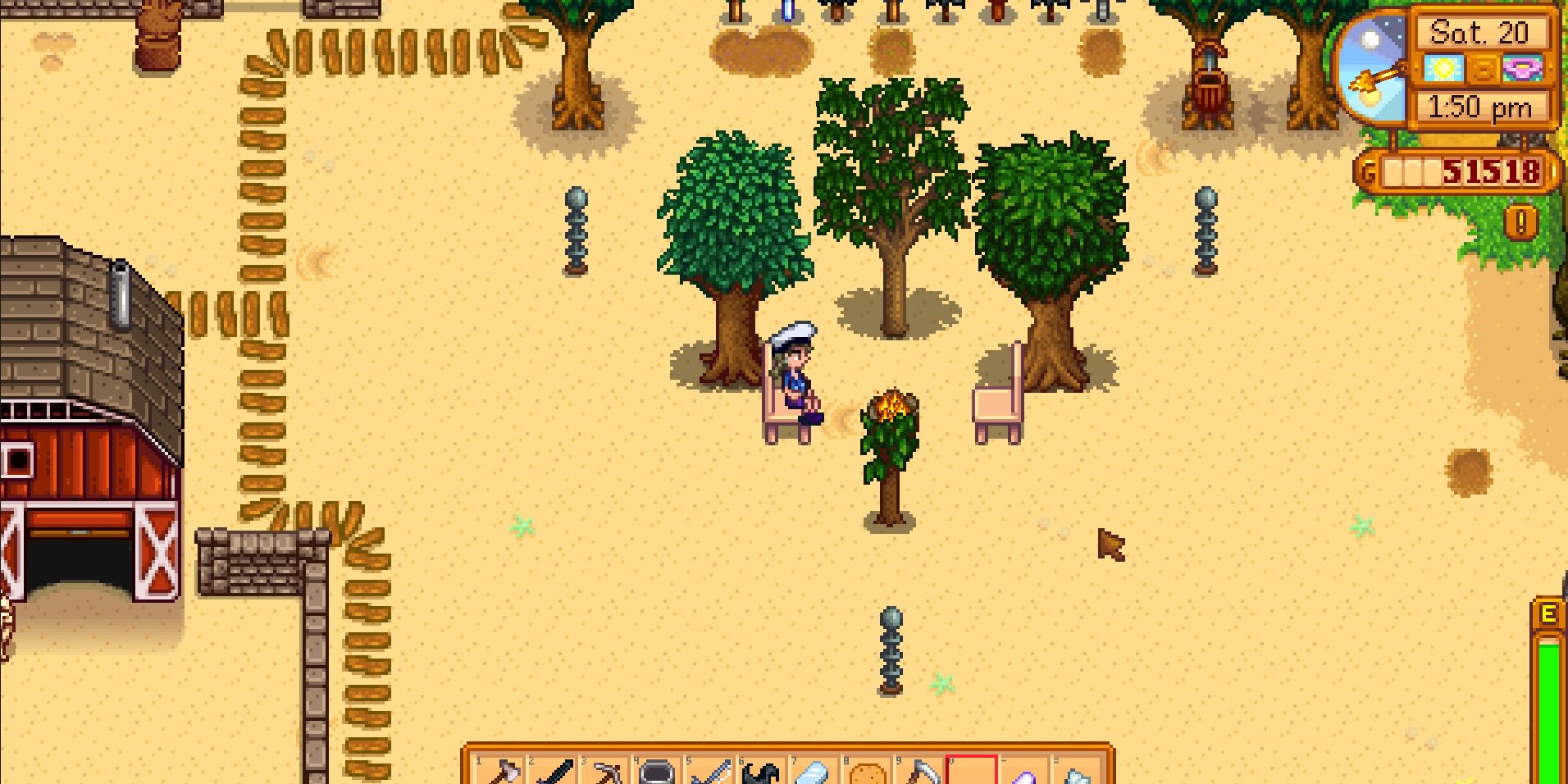 Image of a character's setup of Lightning Rods on their farm in Stardew Valley