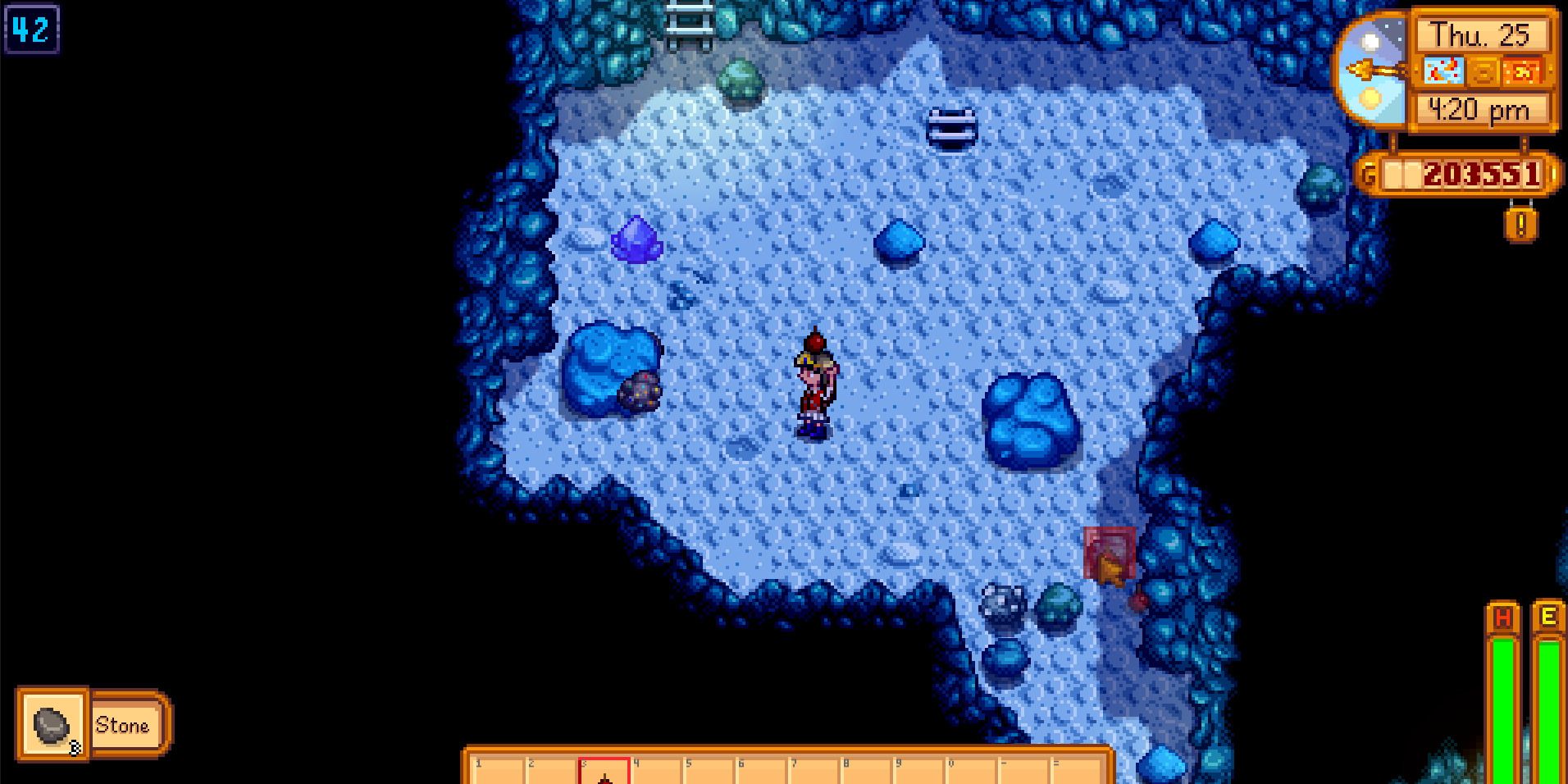Image of a character finding an Omni Geode in the mines in Stardew Valley