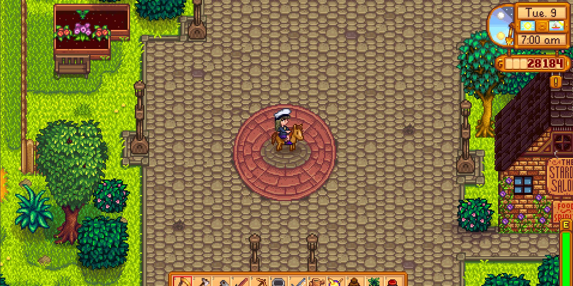 Image of the red circle in the middle of Pelican Town in Stardew Valley