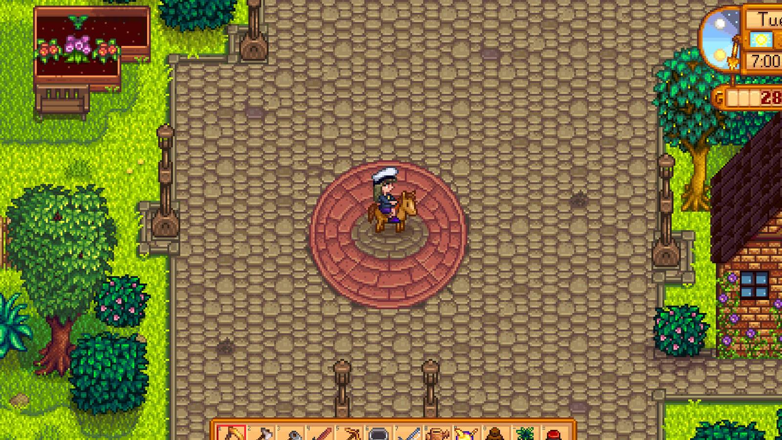 Image of the red circle in the middle of Pelican Town in Stardew Valley