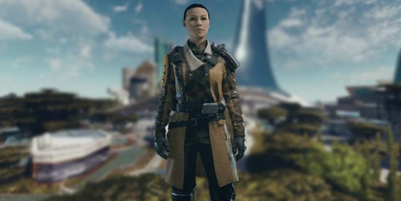 Starfield character wearing the First Officer Outfit