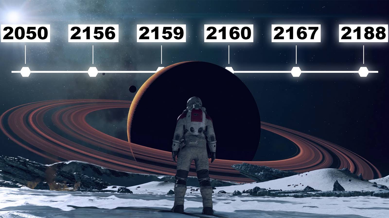 Starfield planet with timeline in the background